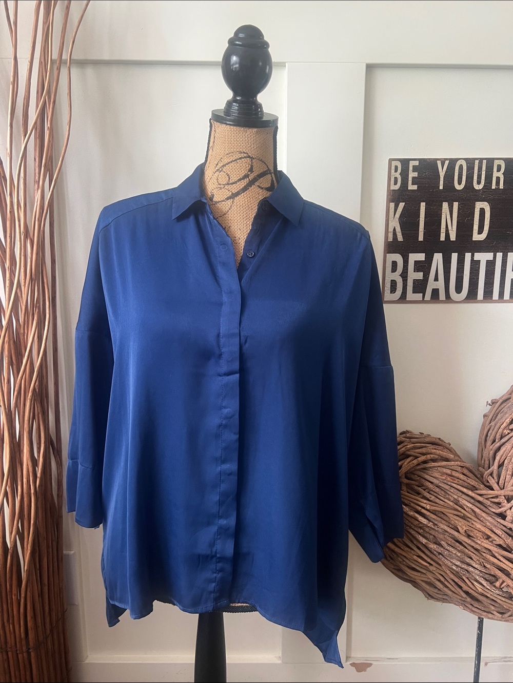 Women's Relaxed Fit Navy Button-Down Shirt